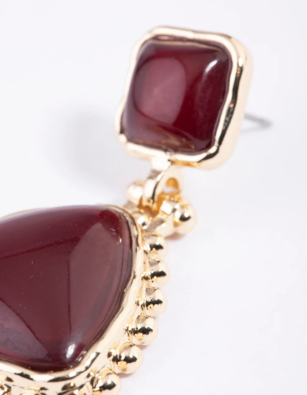 Gold Square Stone Triangle Drop Earrings - Image 3