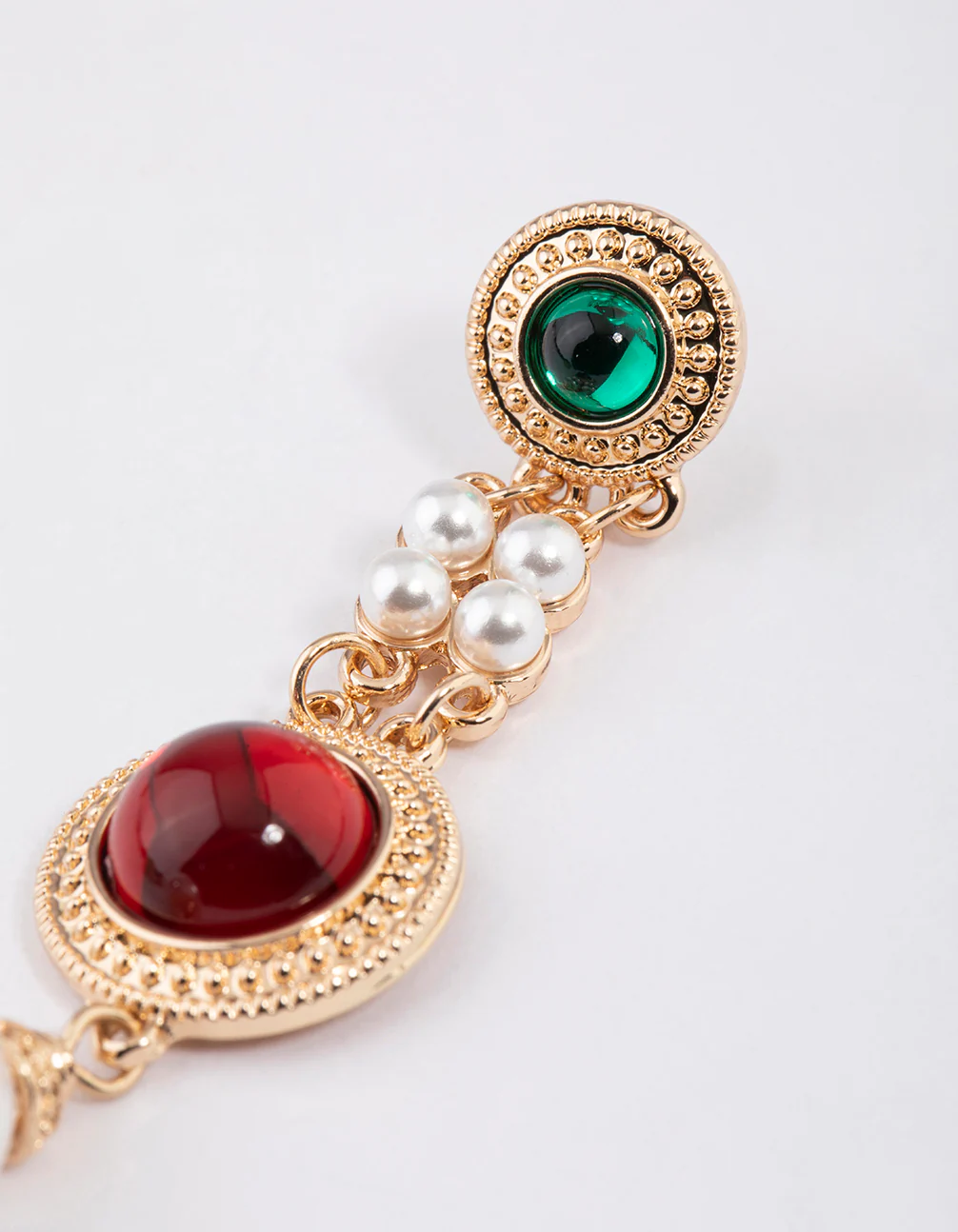 Gold Stone Pearly Drop Earrings - Image 3