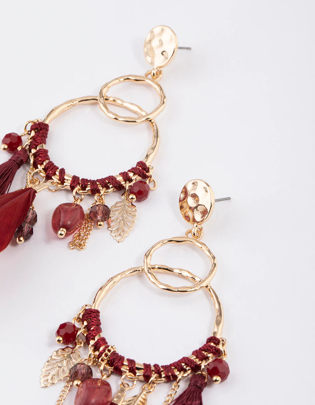 Gold Threaded Bead Feather Earrings - Image 2