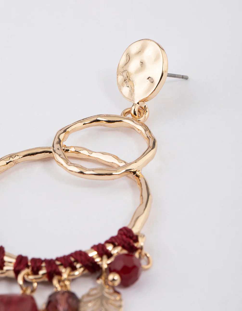 Gold Threaded Bead Feather Earrings - Image 3