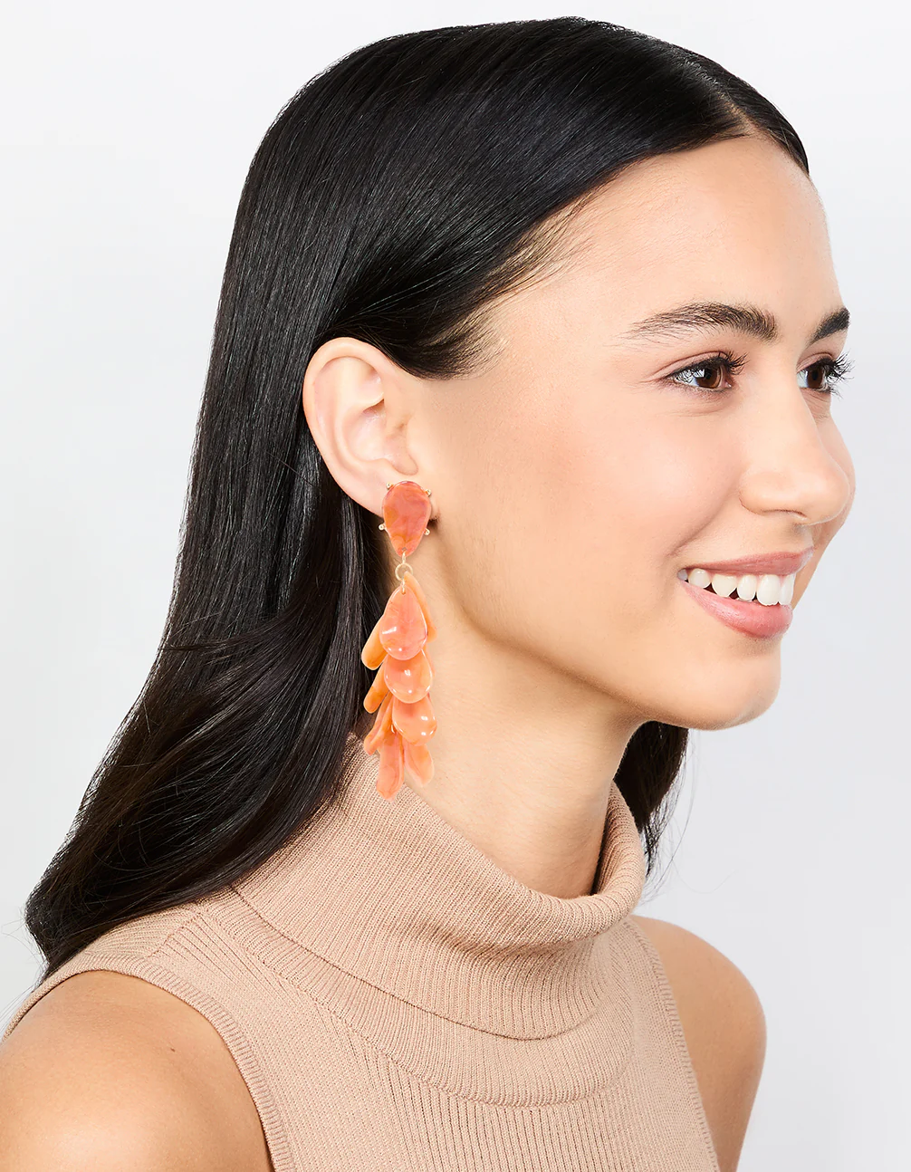 Orange Acrylic Petal Cluster Drop Earrings - Image 3