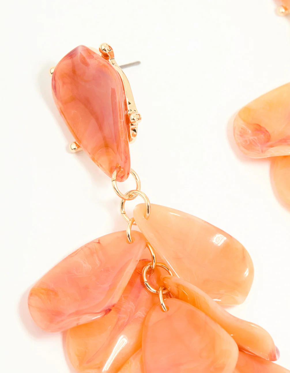 Orange Acrylic Petal Cluster Drop Earrings - Image 4