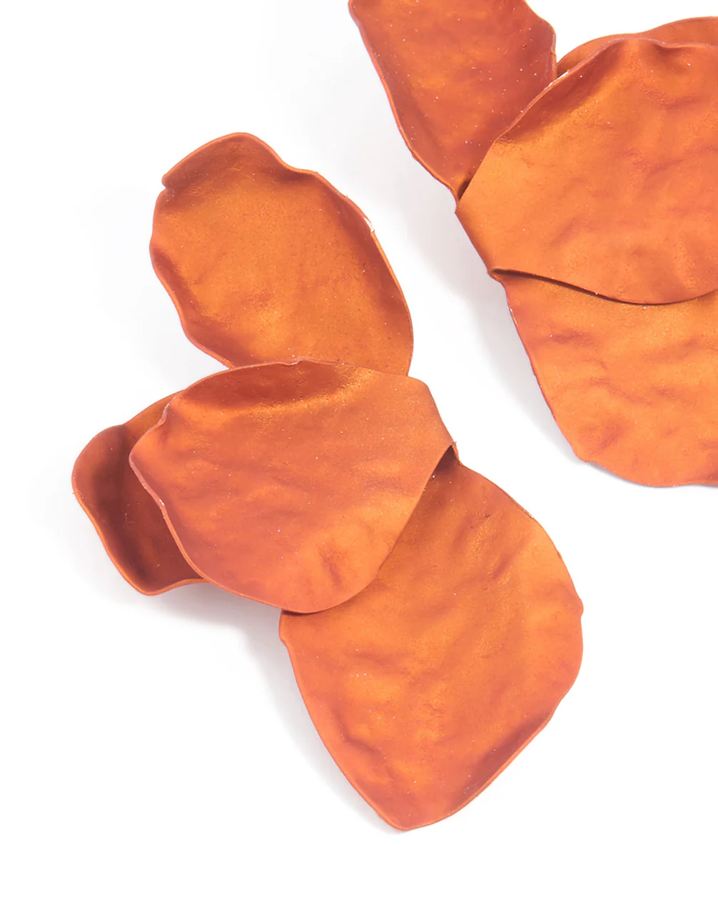 Orange Coated Metal Flower Petal Drop Earrings - Image 4