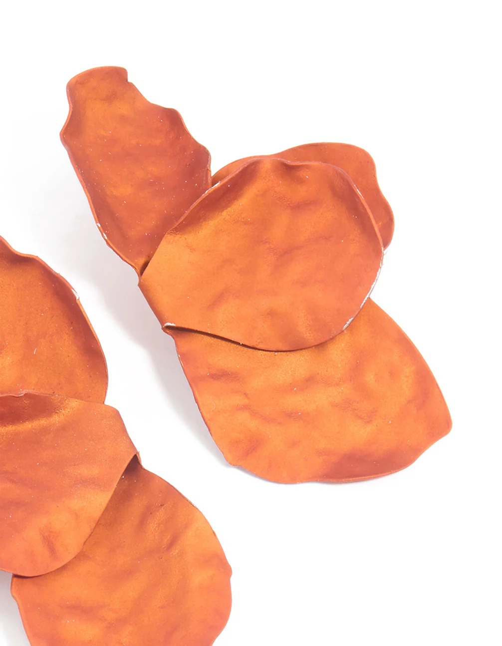 Orange Coated Metal Flower Petal Drop Earrings - Image 5