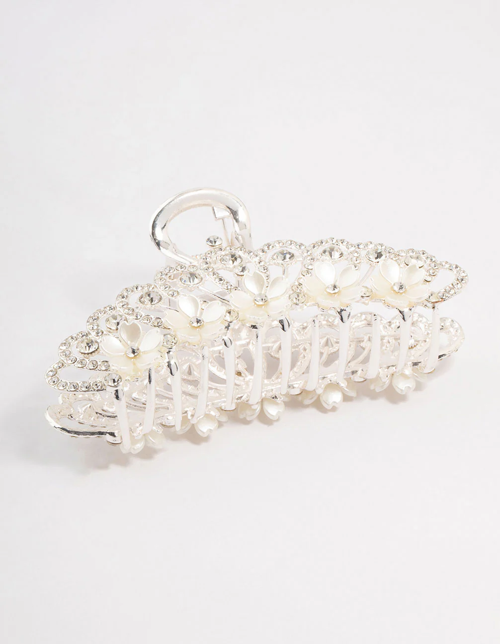 Ornate Silver Diamante & Flower Claw Clip - Image 2
