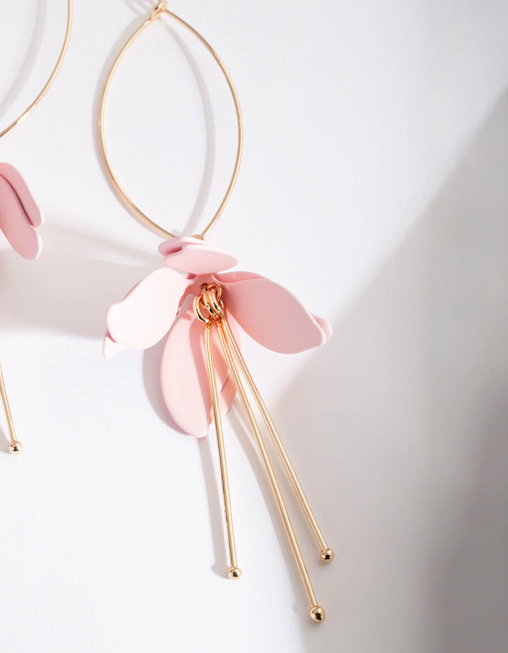 Pink Gold Hanging Flower Earrings - Image 2