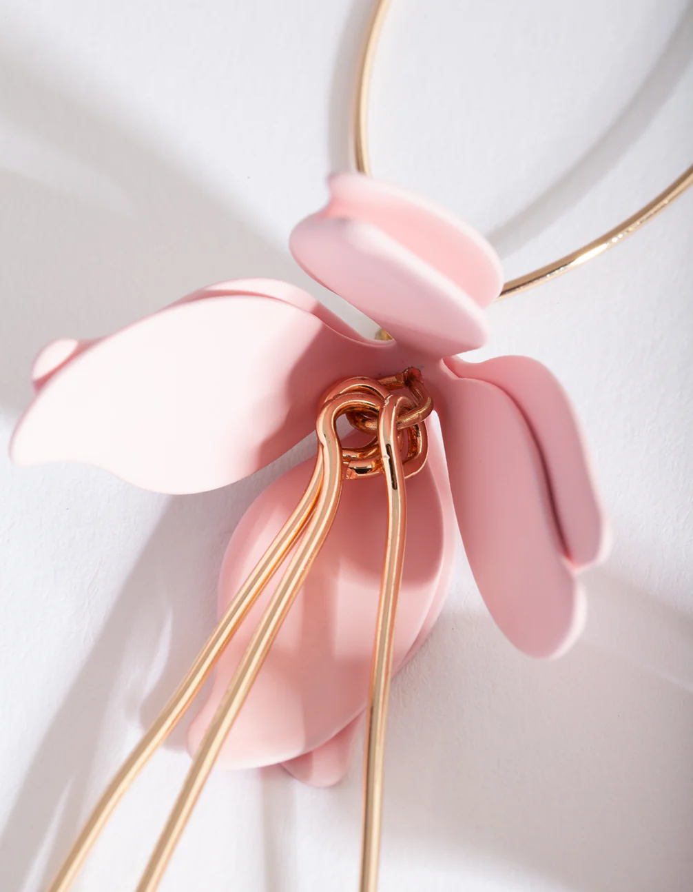 Pink Gold Hanging Flower Earrings - Image 3