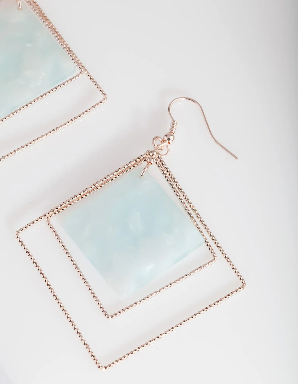Rose Gold Blue Hanging Earrings - Image 2