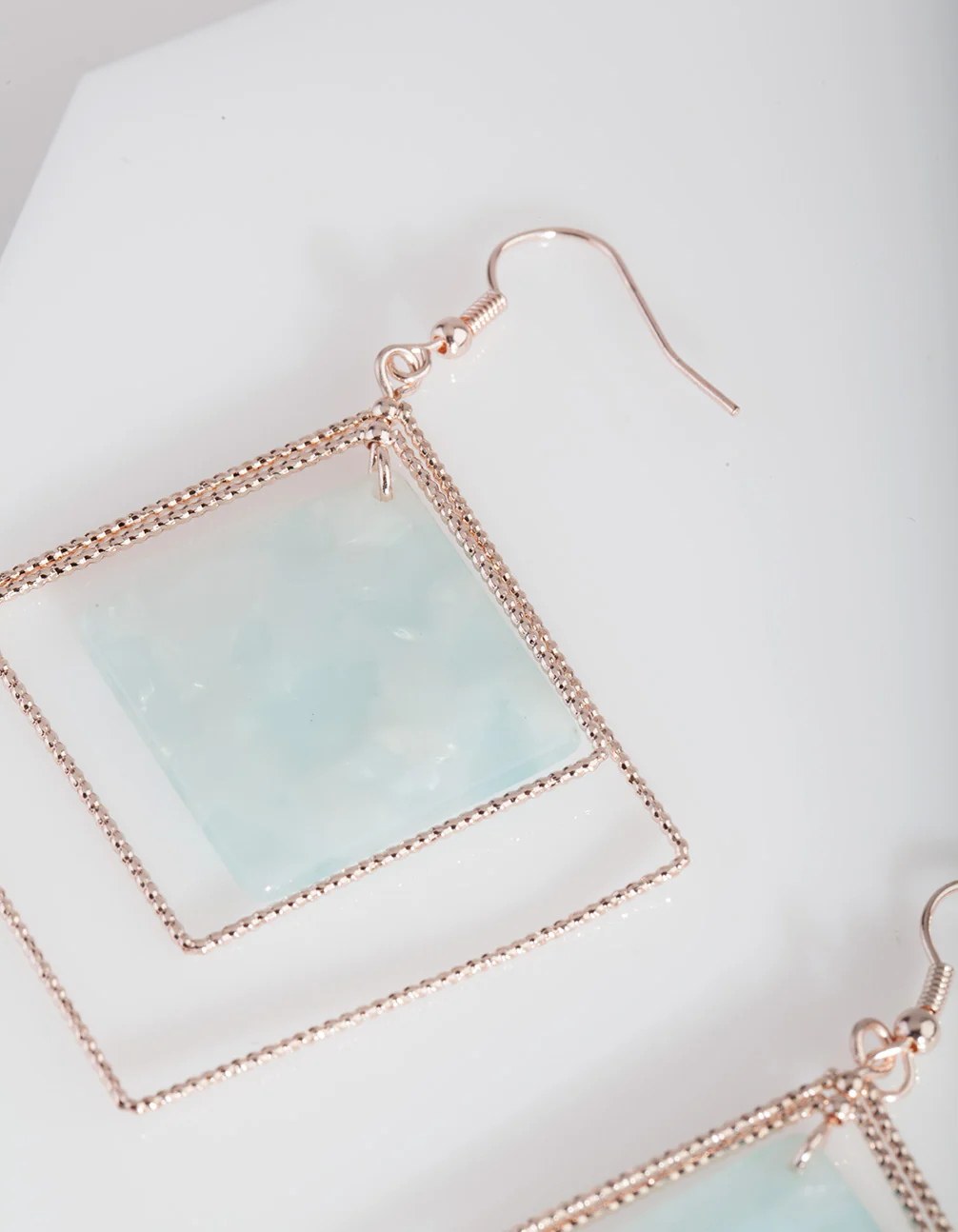 Rose Gold Blue Hanging Earrings - Image 3