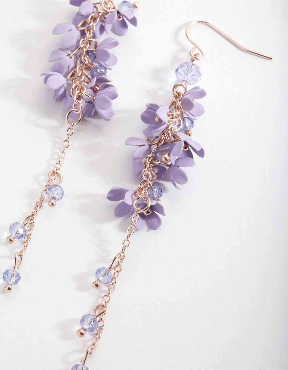 Purple Flower Cluster Drop Earrings - Image 4