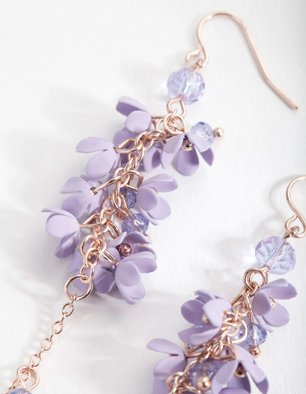 Purple Flower Cluster Drop Earrings - Image 5