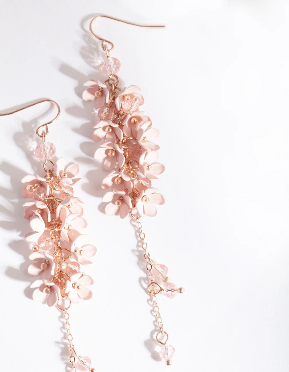 Rose Gold Pink Flower Cluster Drop Earrings - Image 2