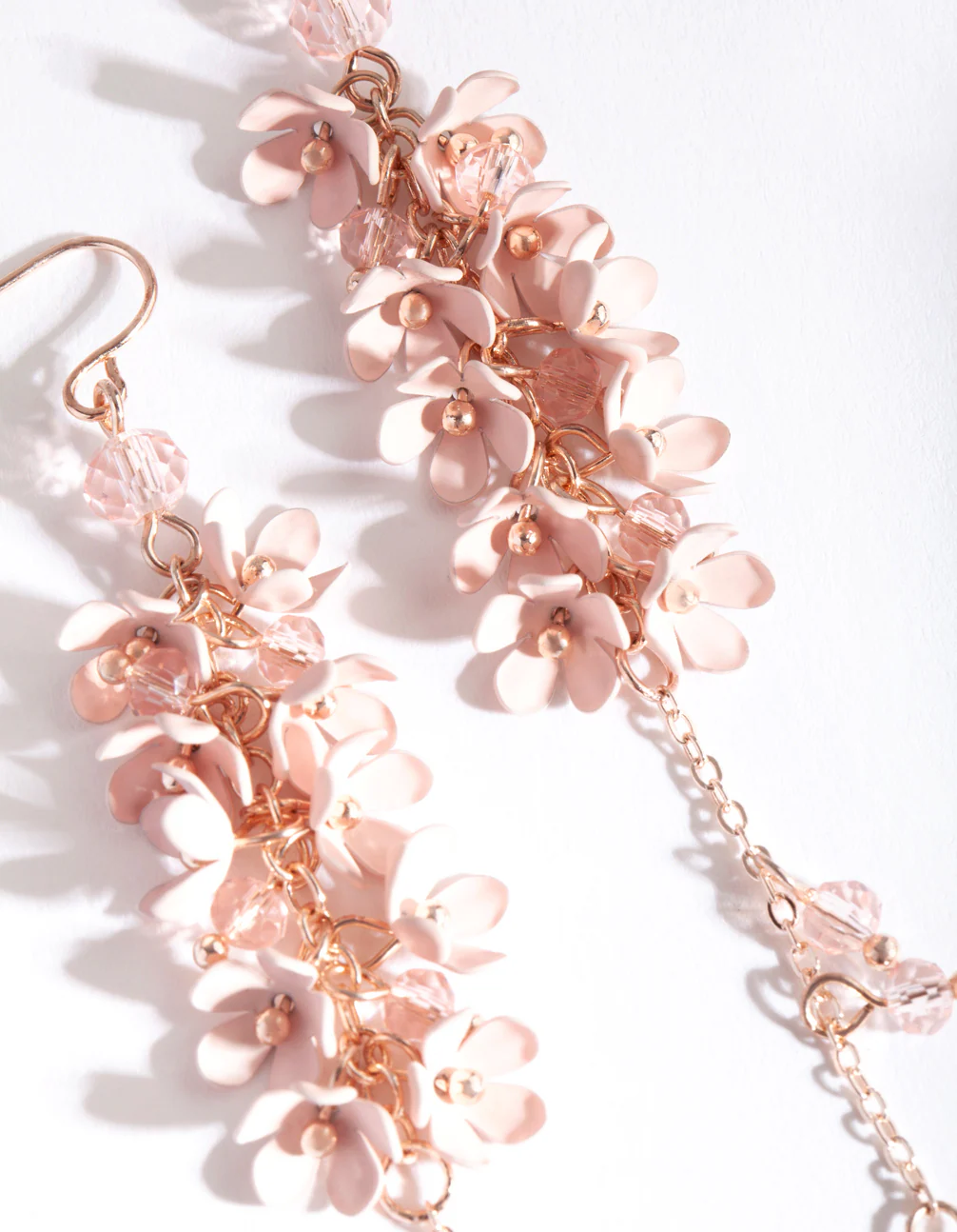 Rose Gold Pink Flower Cluster Drop Earrings - Image 3