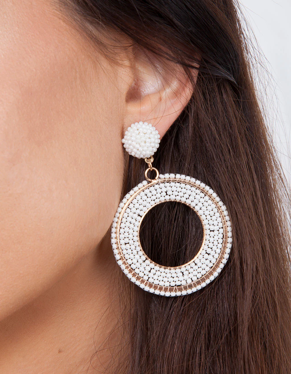 White Beaded Rose Gold Drop Earrings - Image 3