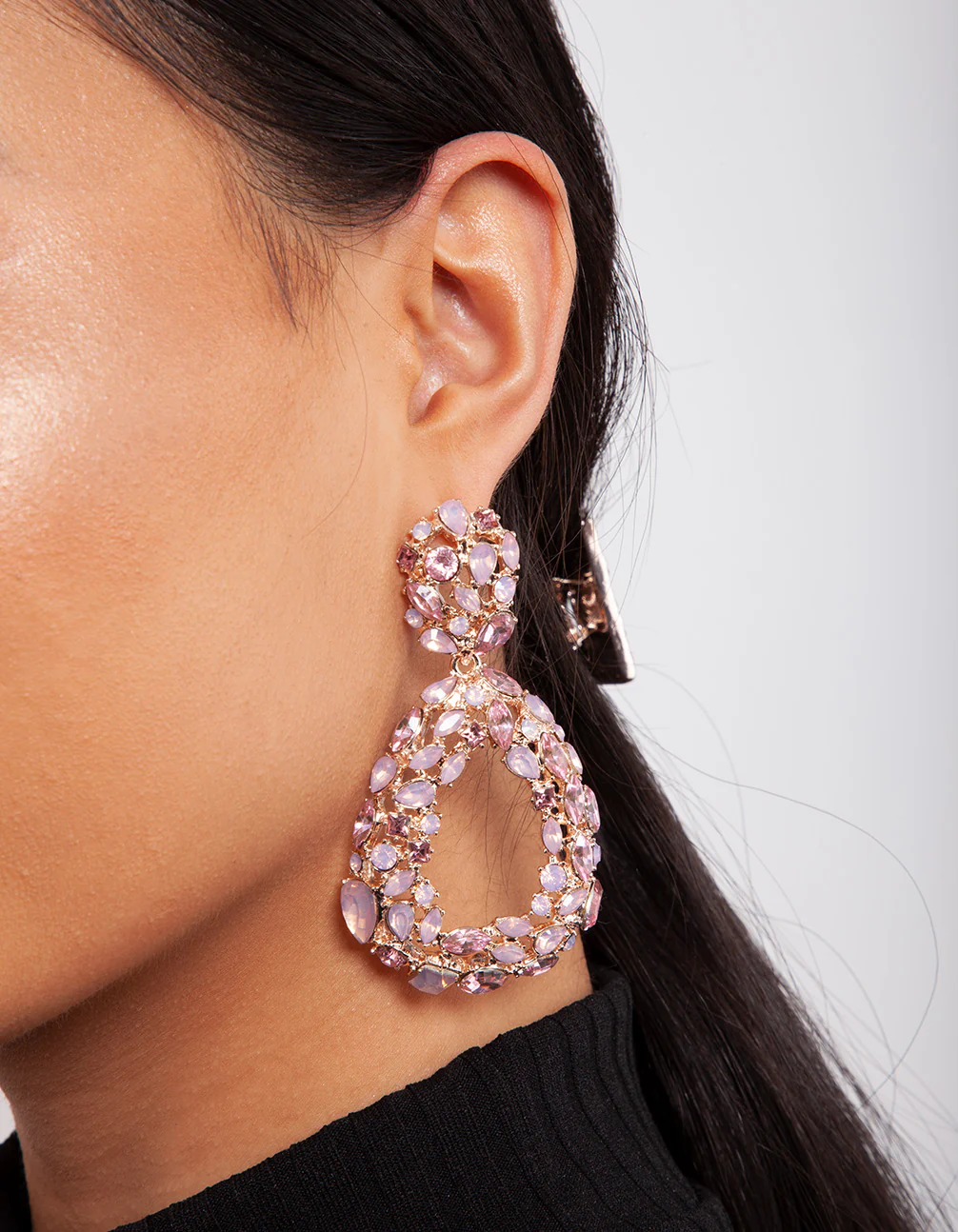 Rose Gold Pink Gem Teardrop Earrings - Image 3