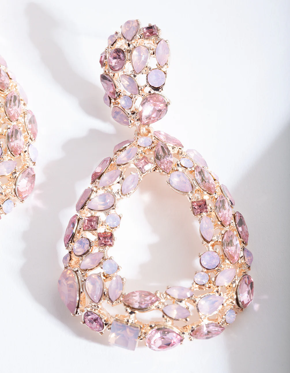 Rose Gold Pink Gem Teardrop Earrings - Image 4