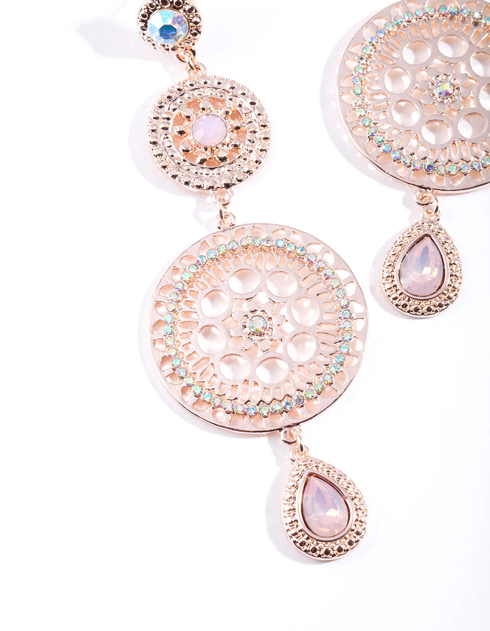 Rose Gold Circle Disc Drop Earrings - Image 2