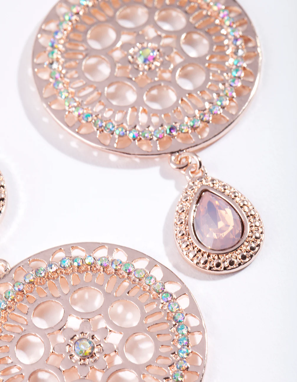 Rose Gold Circle Disc Drop Earrings - Image 3