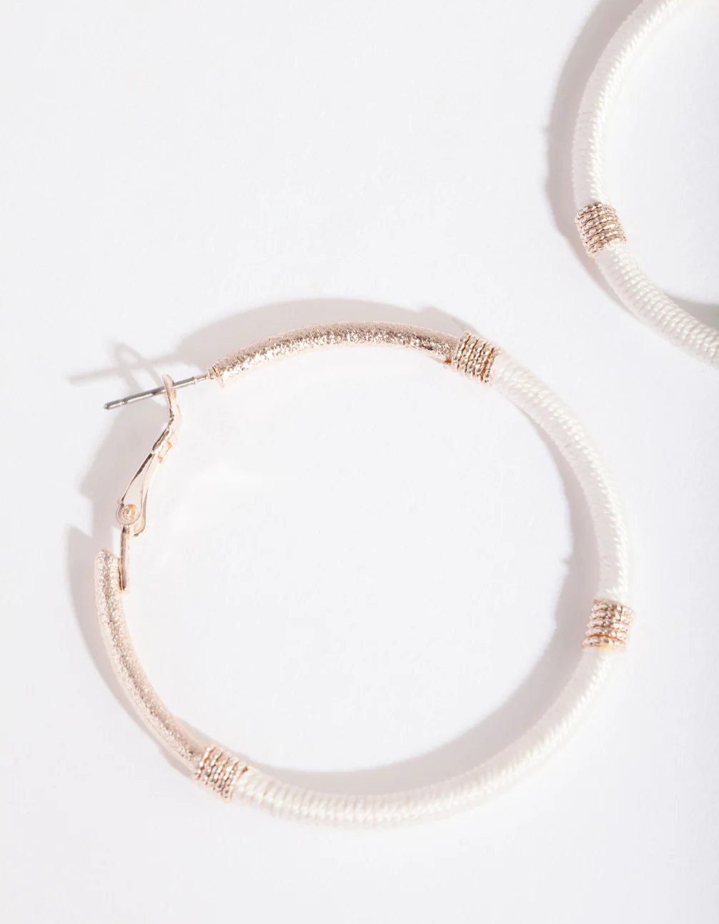 Rose Gold White Thread Wrap Hoop - Image 2
