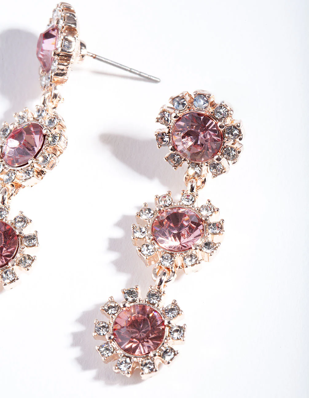 Rose Gold Triple Halo Drop Earrings - Image 2