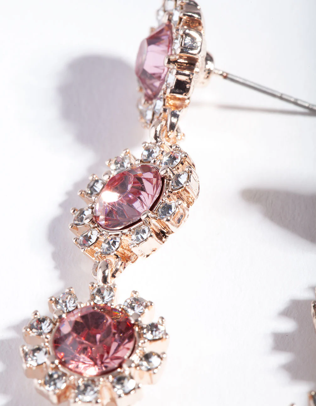 Rose Gold Triple Halo Drop Earrings - Image 3