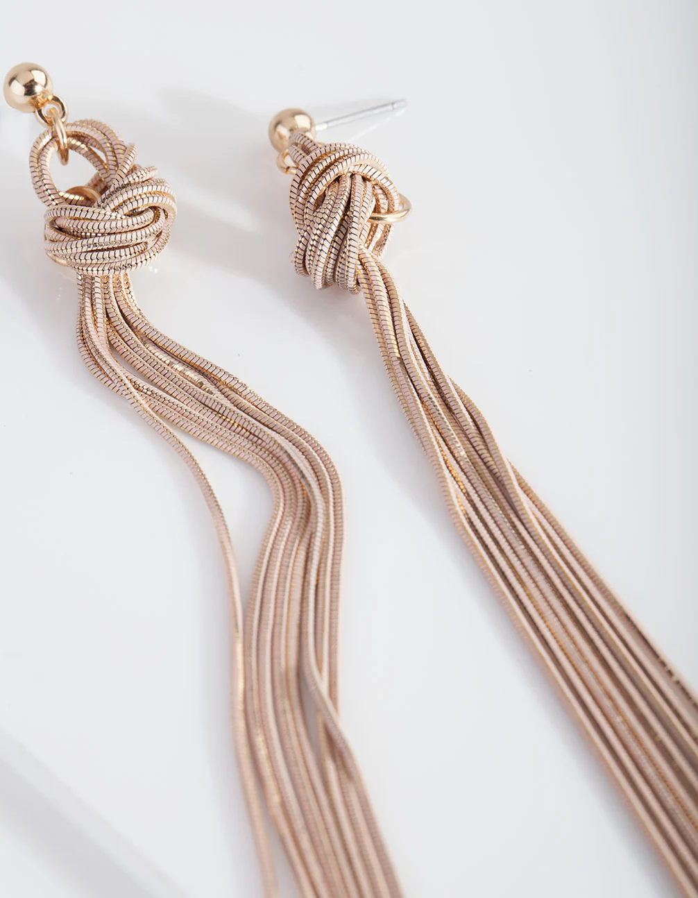 Pink & Gold Thread Chain Knot Earrings - Image 2