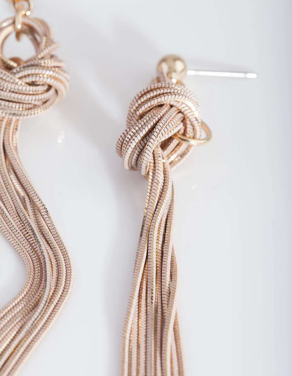 Pink & Gold Thread Chain Knot Earrings - Image 3