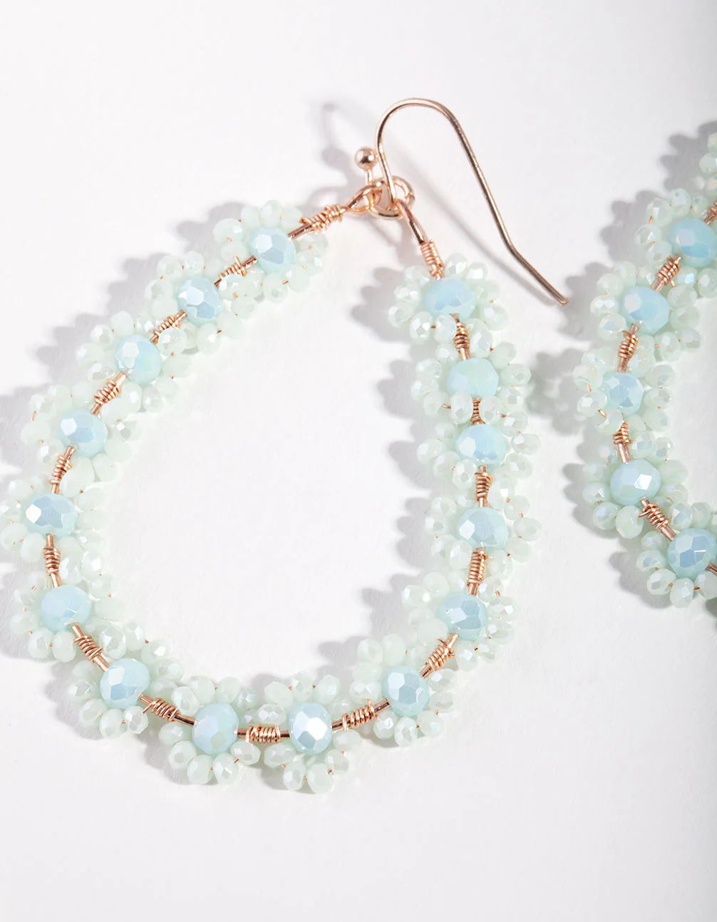 Gold Blue Delicate Flower Teardrop Hoop Earrings - Image 2