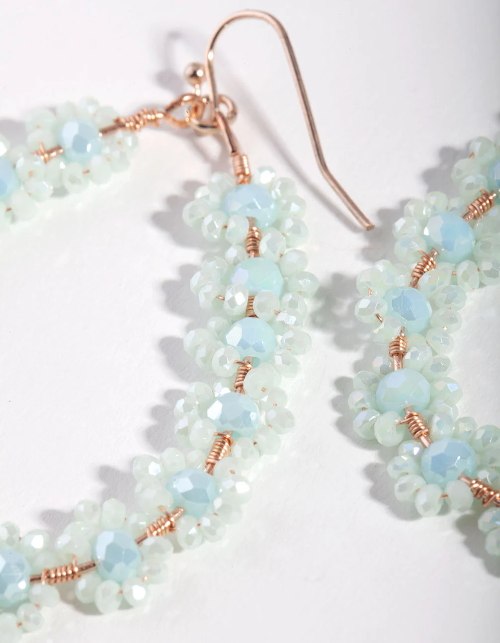 Gold Blue Delicate Flower Teardrop Hoop Earrings - Image 3
