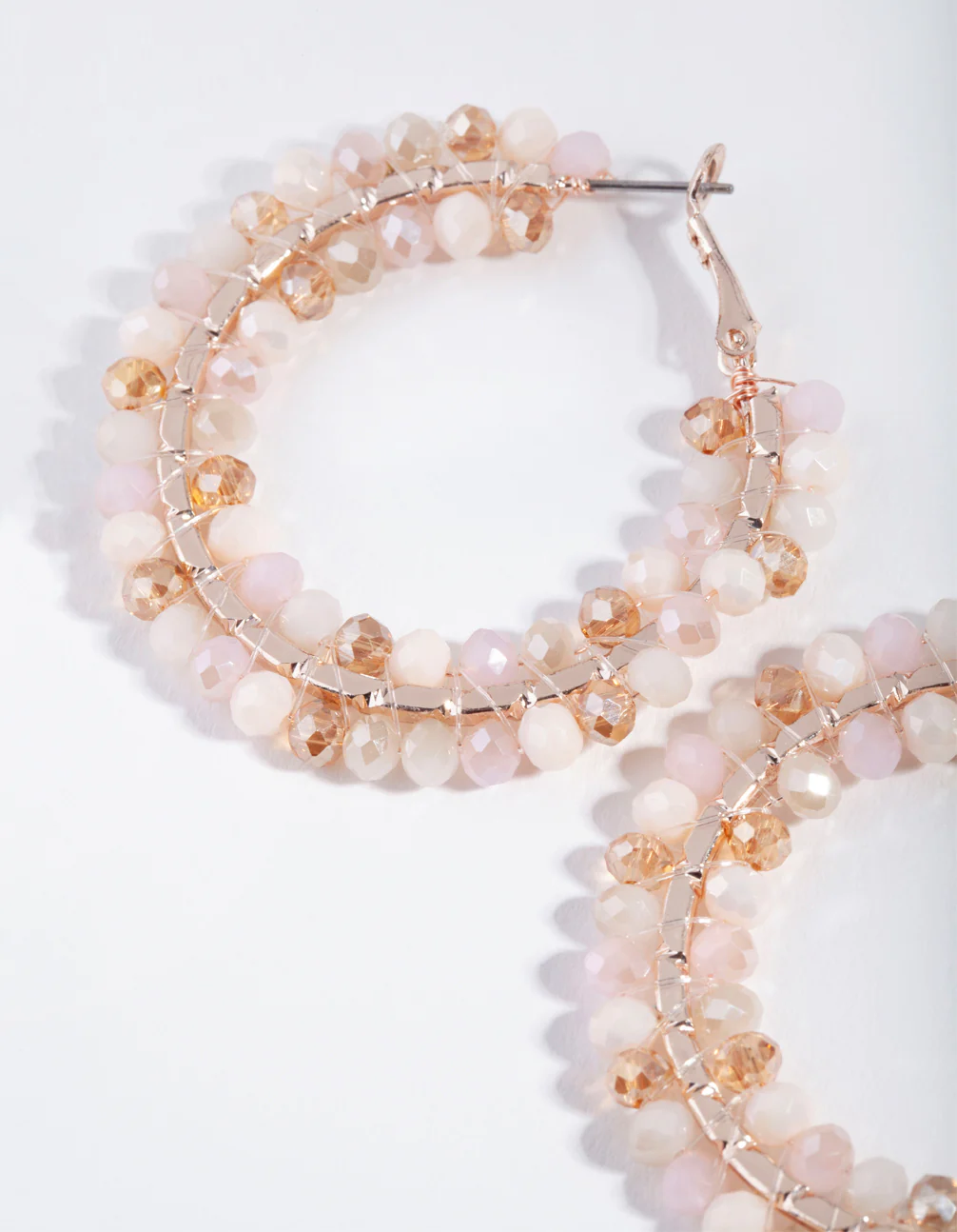 Rose Gold Pink Facet Bead Hoop Earrings - Image 2