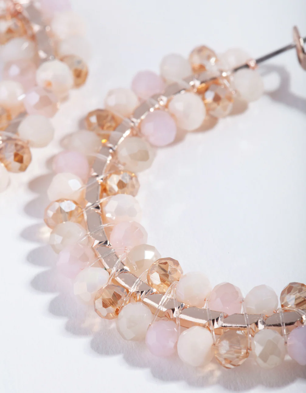 Rose Gold Pink Facet Bead Hoop Earrings - Image 3