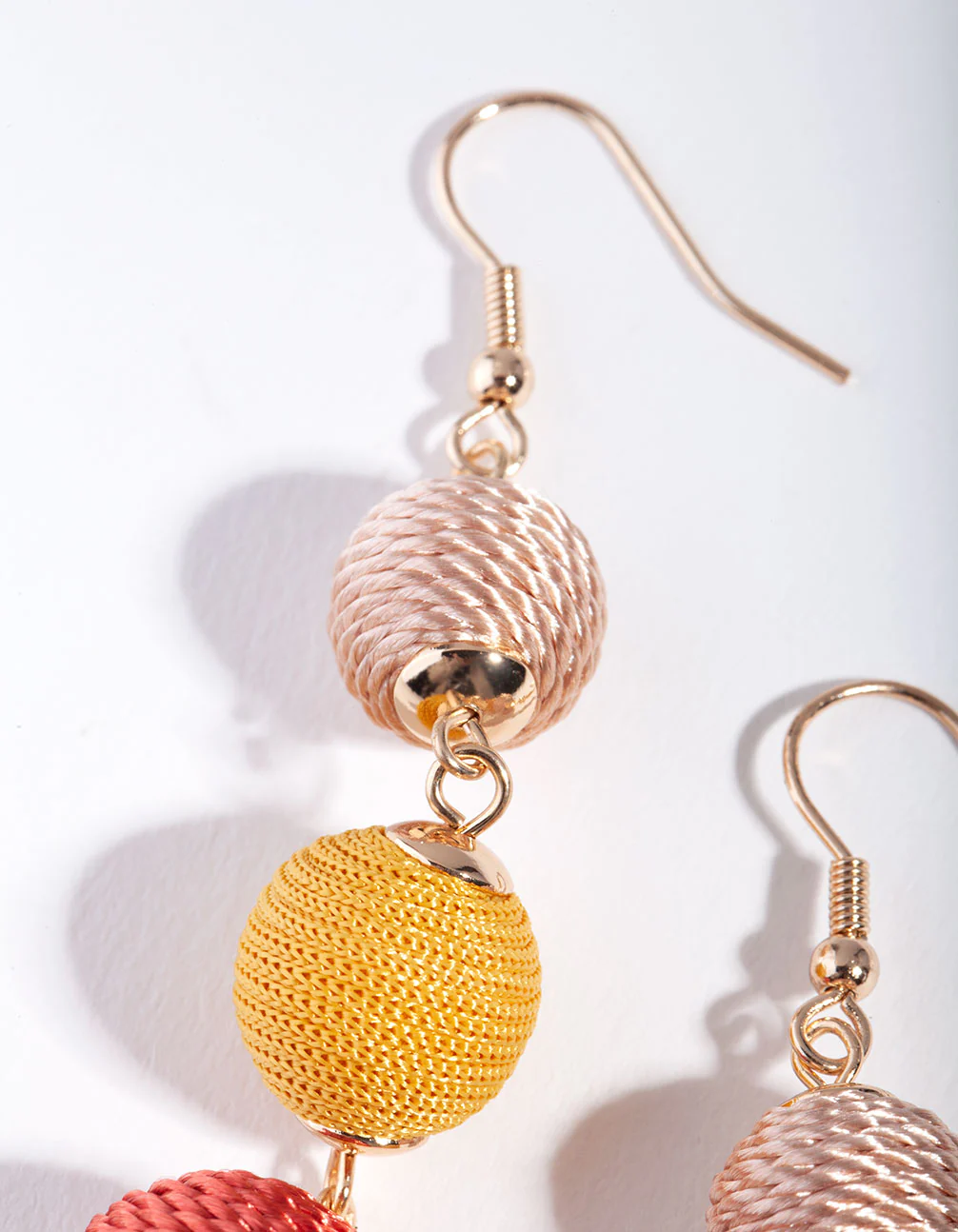 Gold 3 Graduating Tread Bead Drop Earrings - Image 2