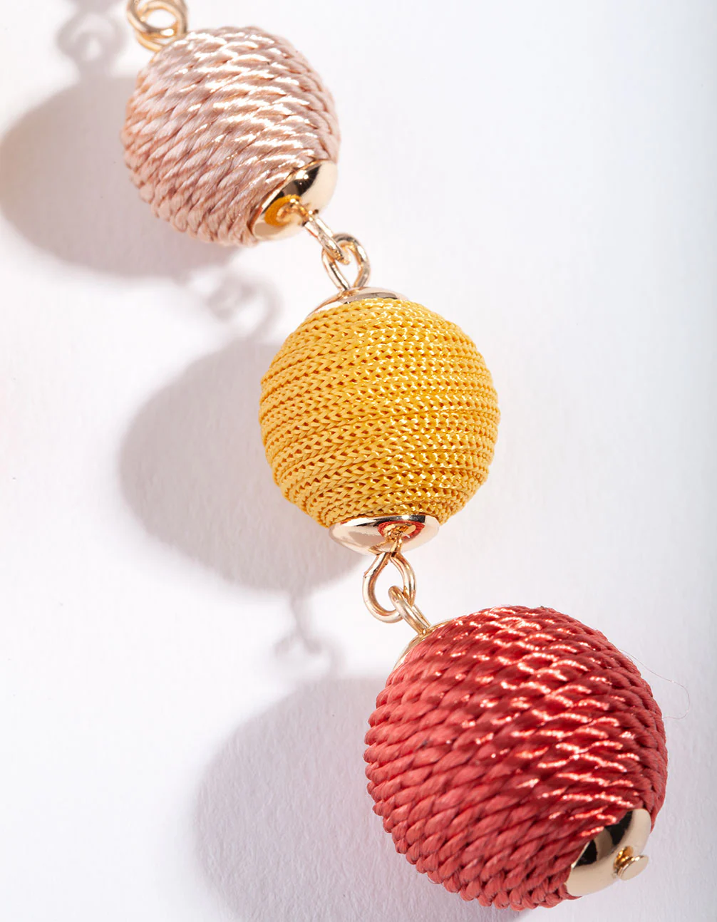 Gold 3 Graduating Tread Bead Drop Earrings - Image 3