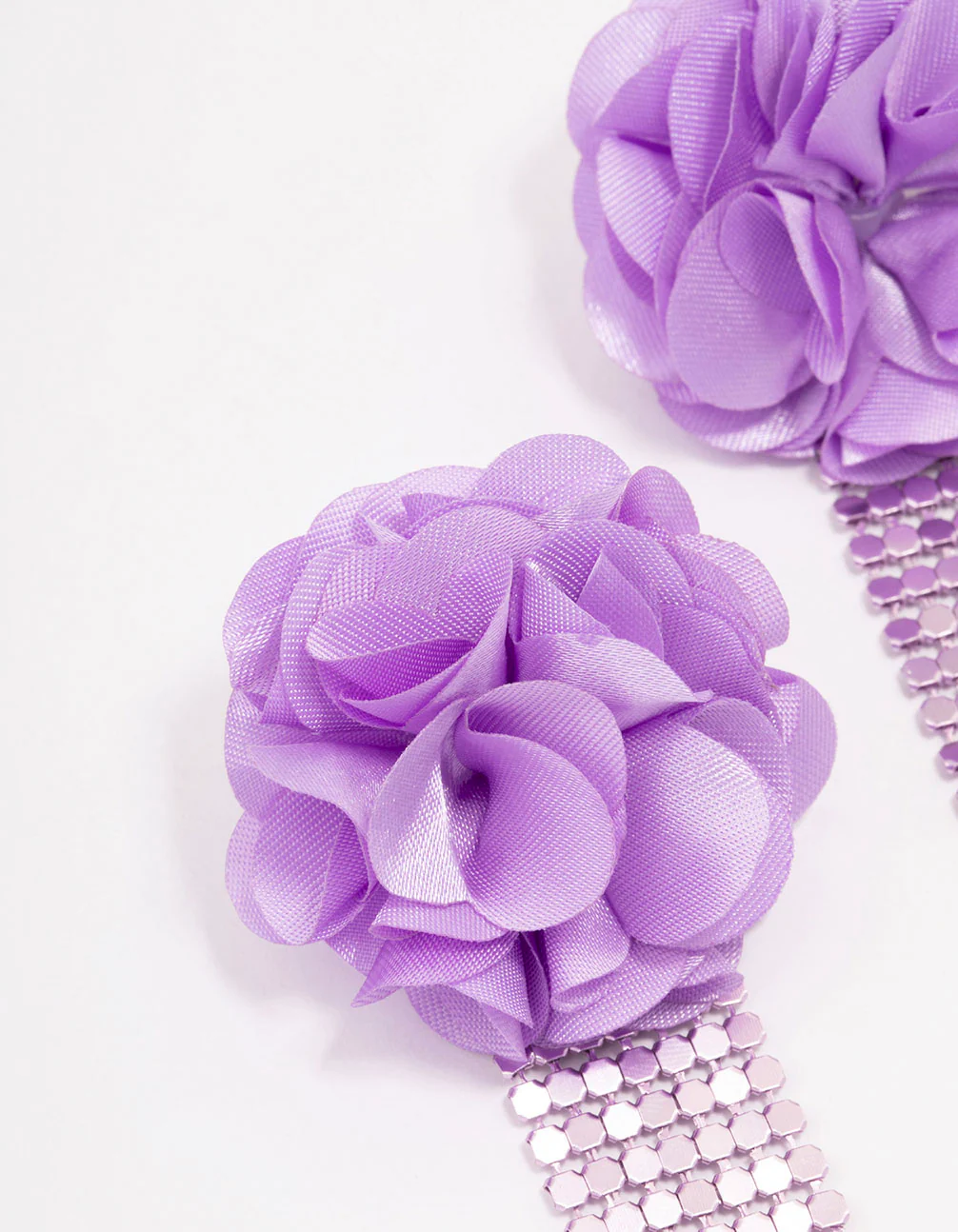 Purple Flower & Chainmail Drop Earrings - Image 2