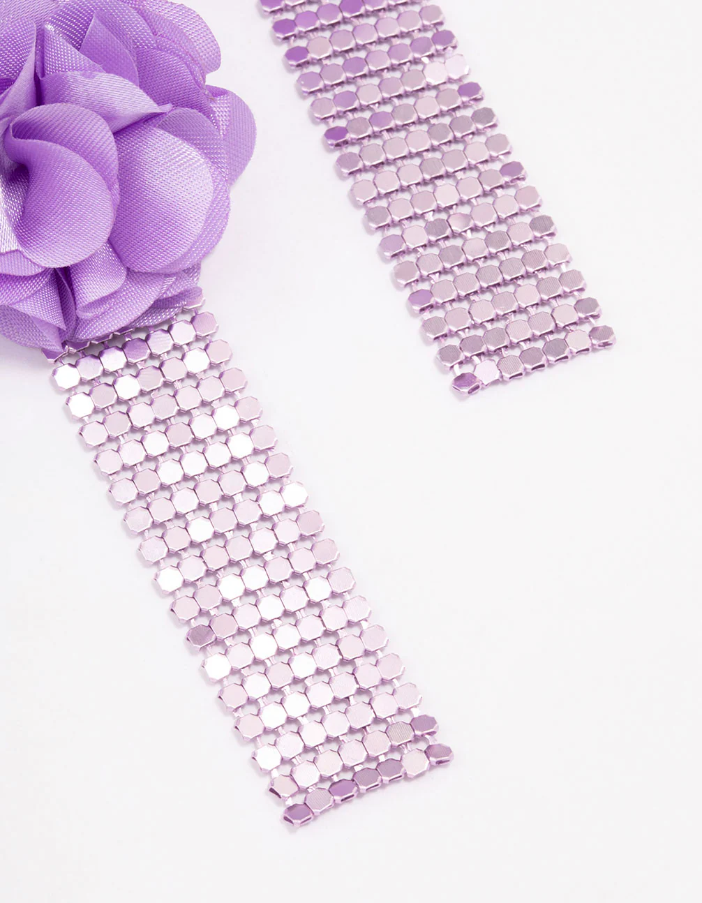 Purple Flower & Chainmail Drop Earrings - Image 3