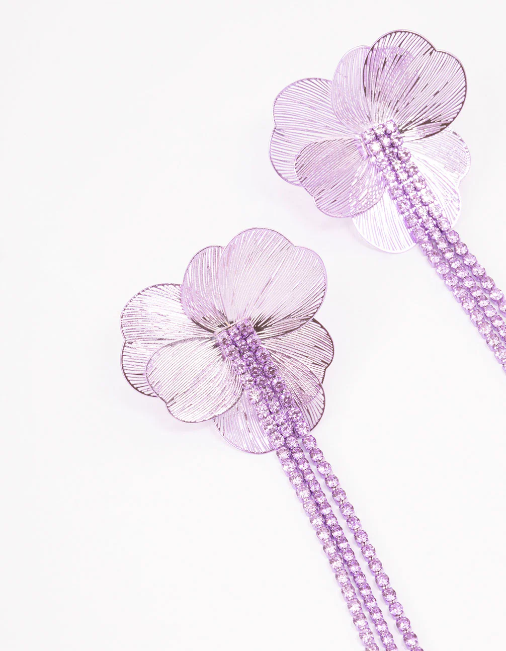 Purple Flower Cup Chain Drop Earrings - Image 2