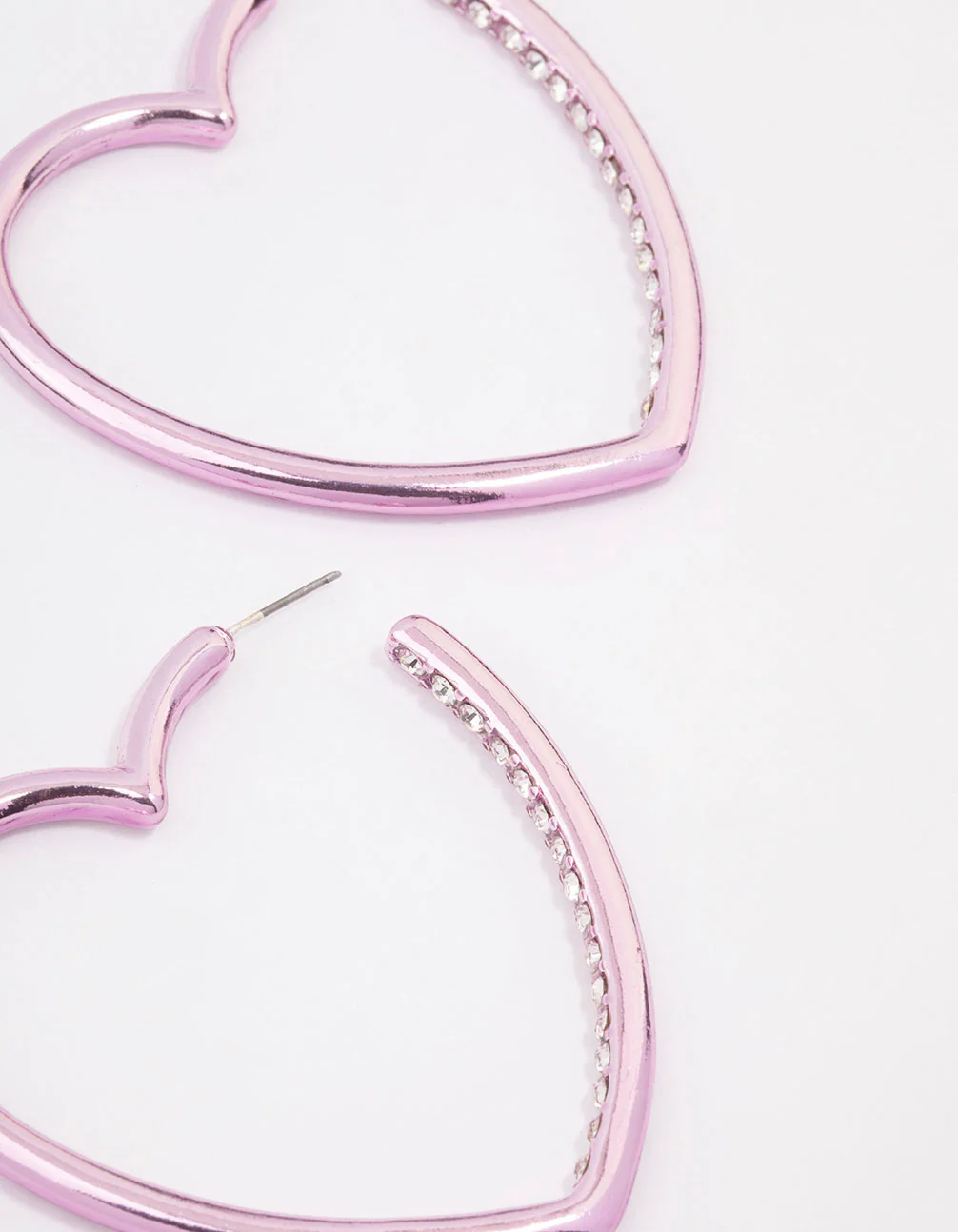 Pink Large Diamante Heart Hoop Earrings - Image 3