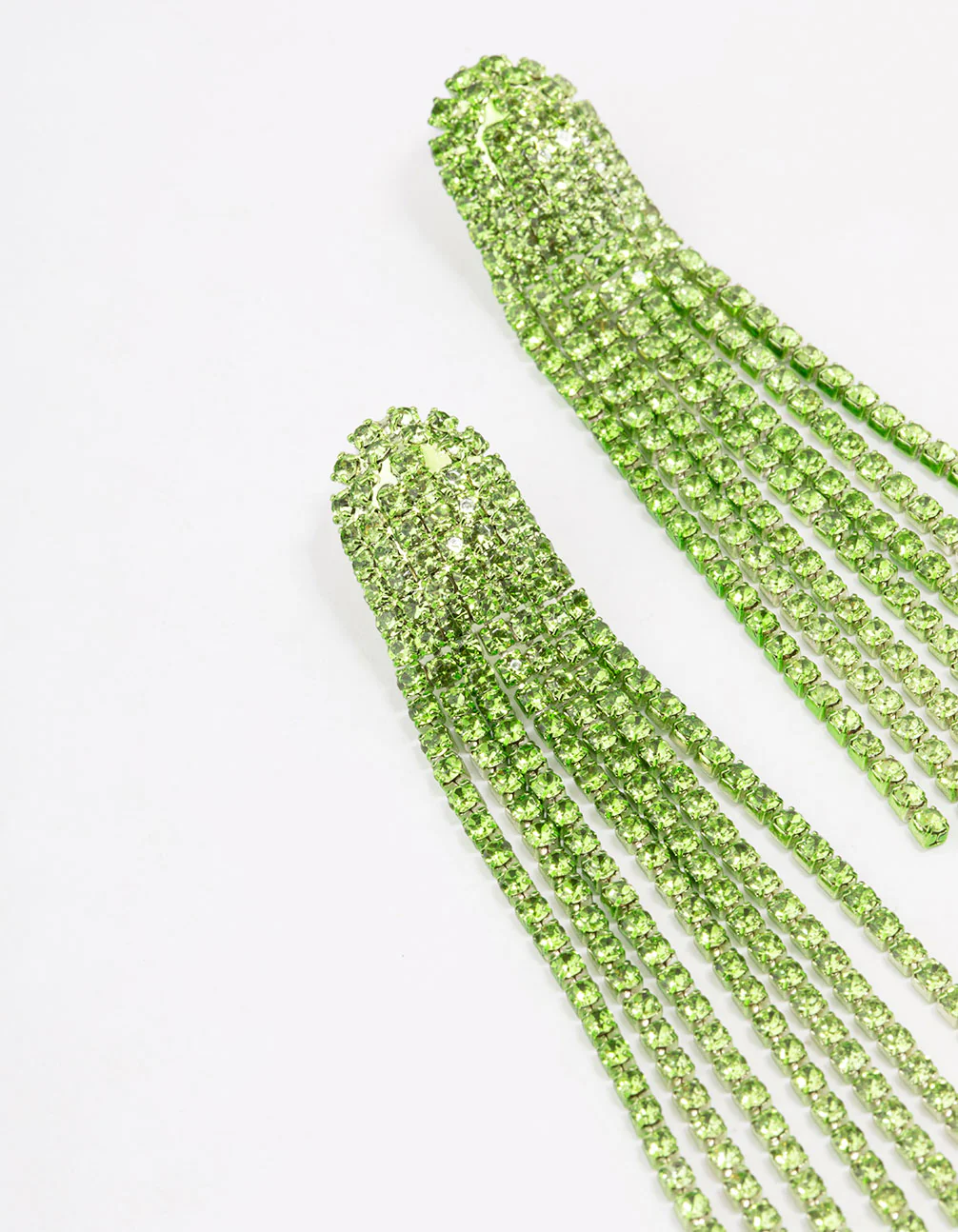 Green Multi-Row Cup Chain Drop Earrings - Image 2