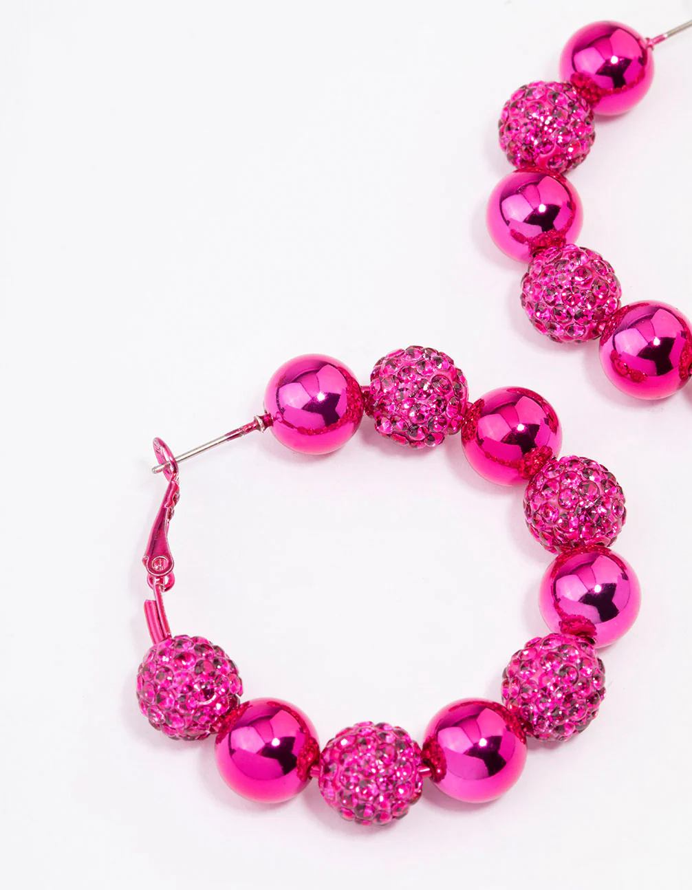 Pink Mixed Diamante Ball Hoop Earrings - Image 2