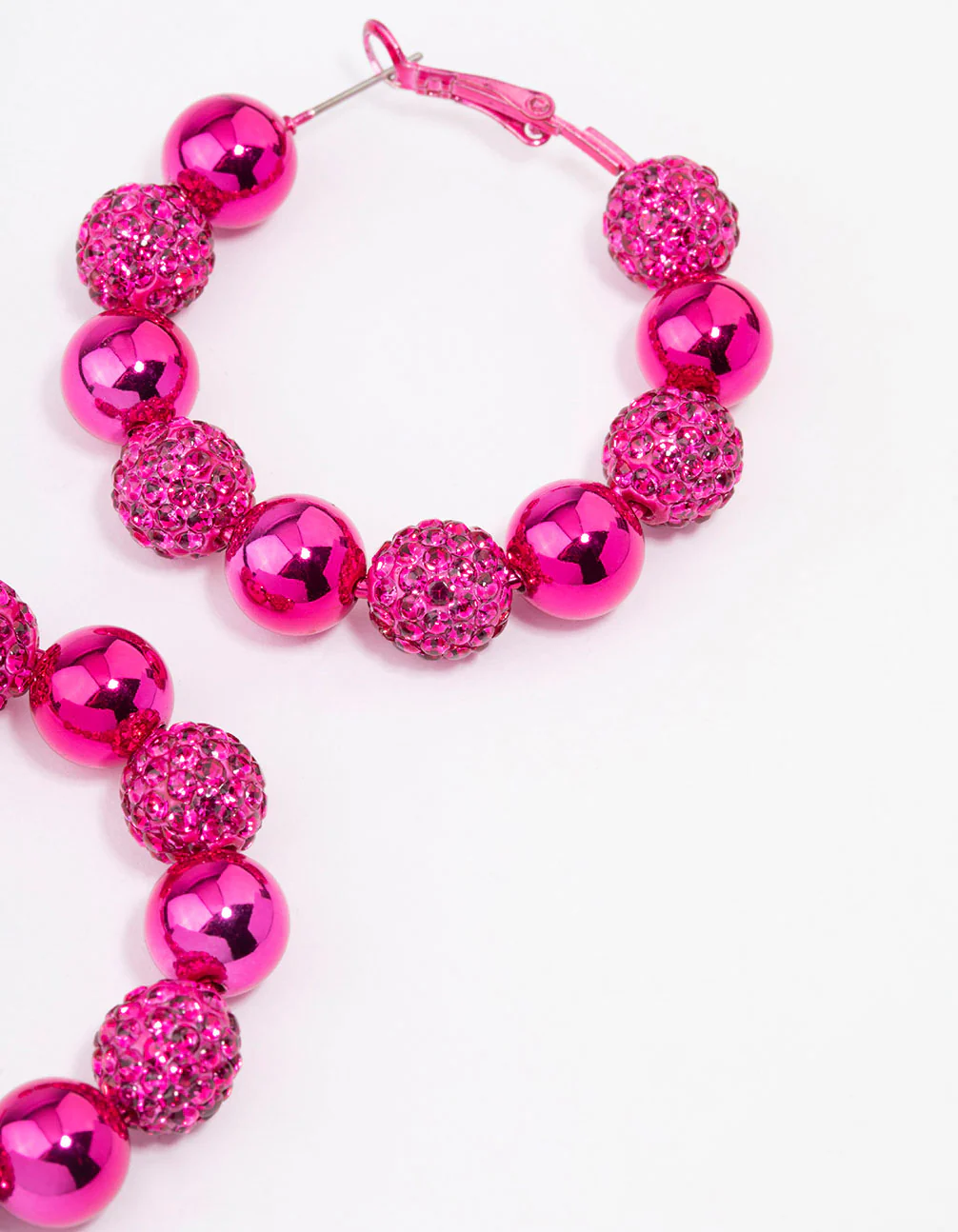 Pink Mixed Diamante Ball Hoop Earrings - Image 3