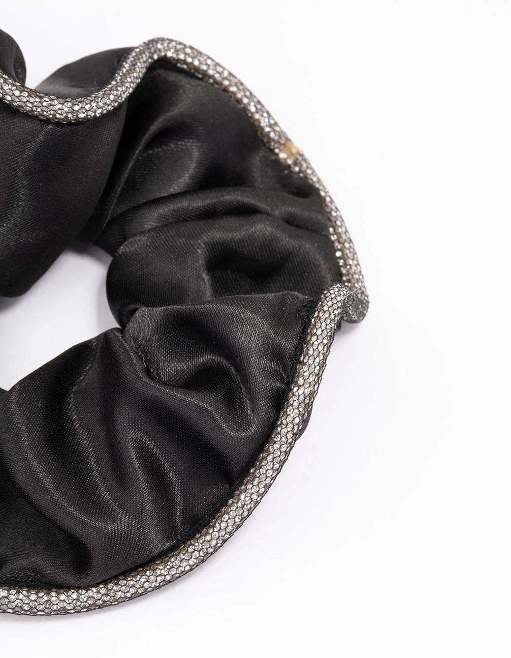 Black Fabric Diamante Hair Scrunchie - Image 3