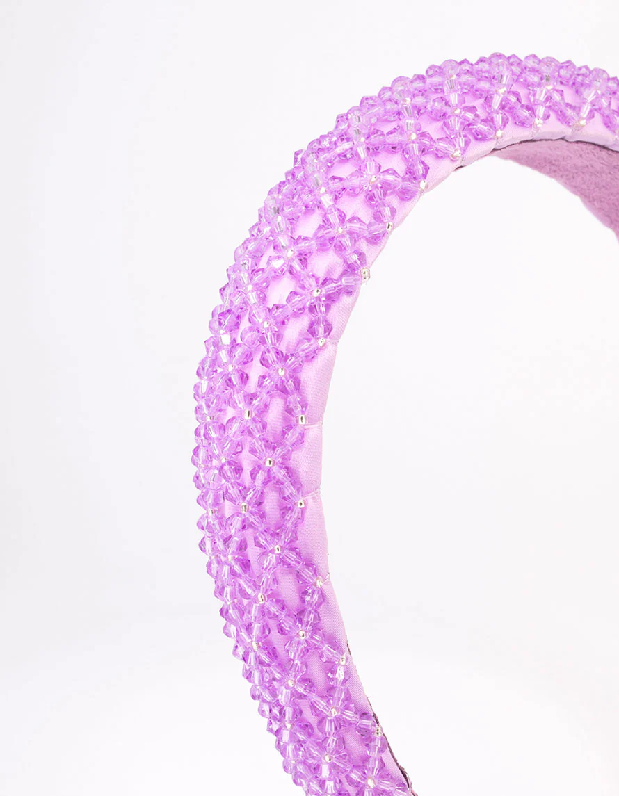 Lilac Fabric Facet Bead Embellished Headband - Image 2