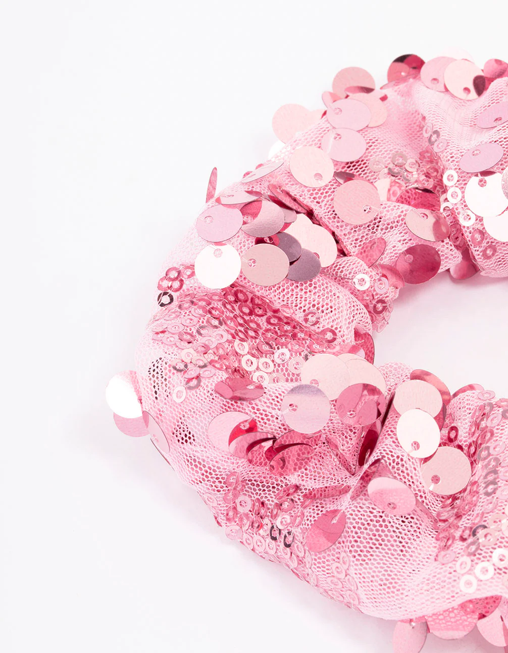 Pink Fabric Mixed Square Stone Hair Scrunchie - Image 2