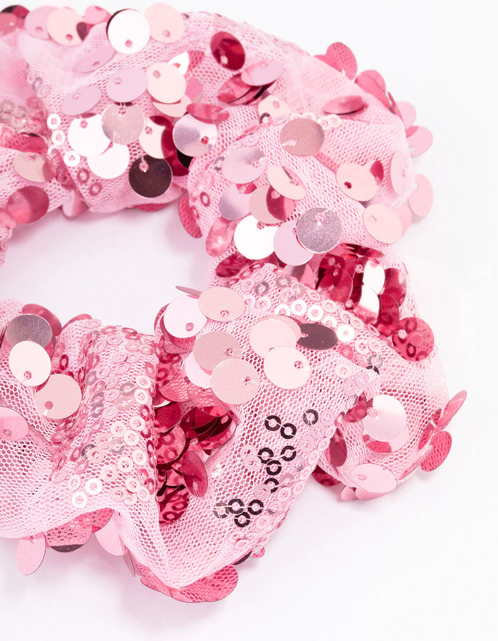 Pink Fabric Mixed Square Stone Hair Scrunchie - Image 3