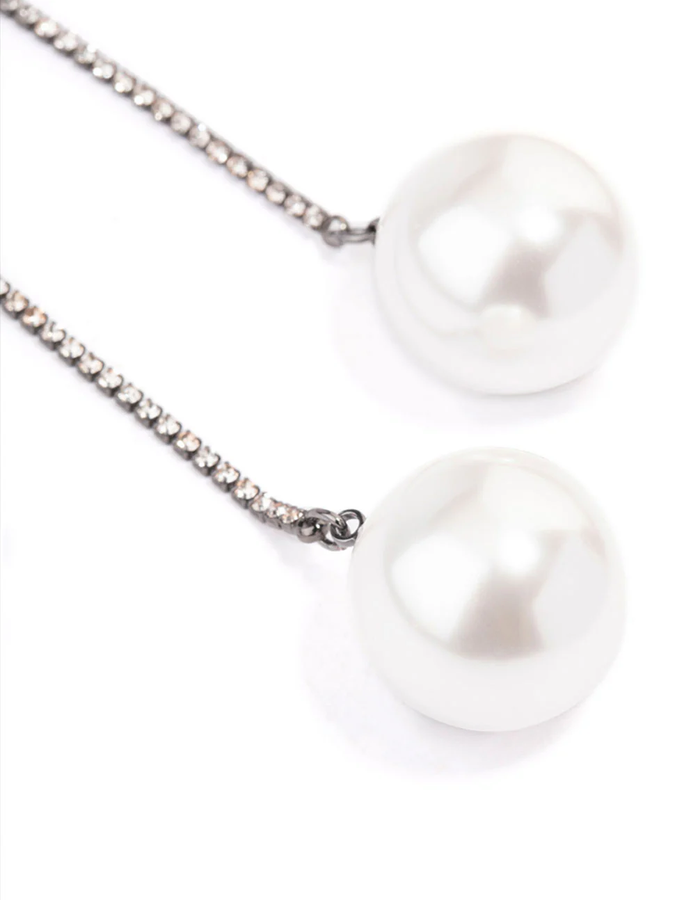 Gunmetal Diamante Pearl Drop Earrings - Image 3