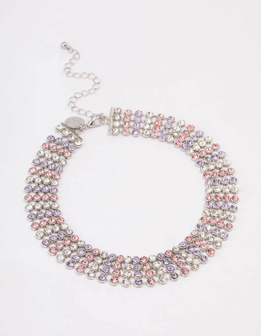 Silver Circle Diamante Layered Choker - Image 2