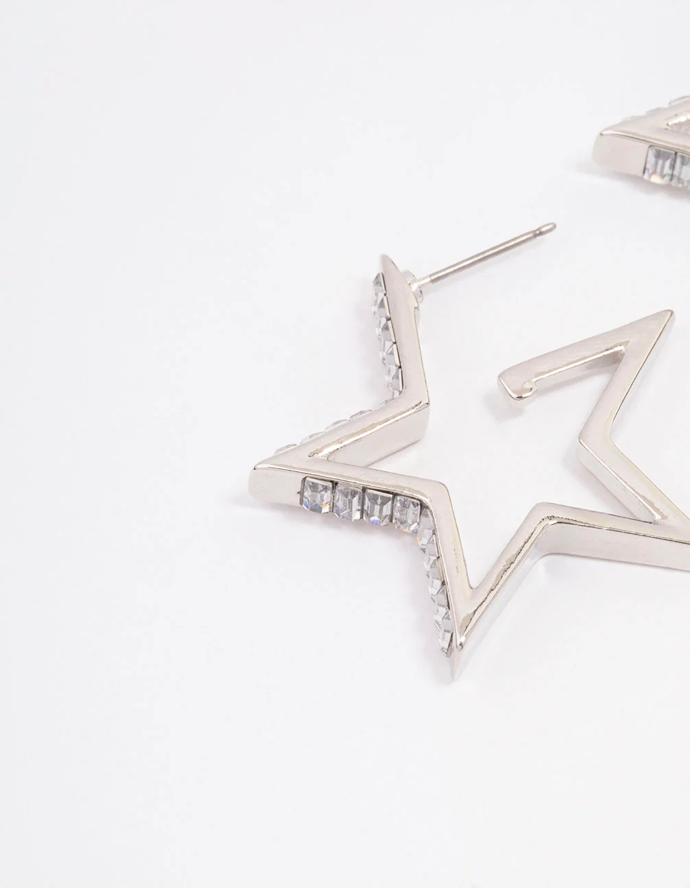 Silver Baguette Diamante Star Hoop Earrings - Image 2
