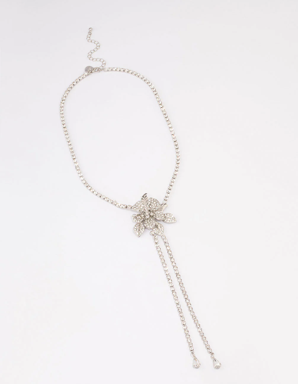 Silver Cup Chain Diamante Flower Necklace - Image 2