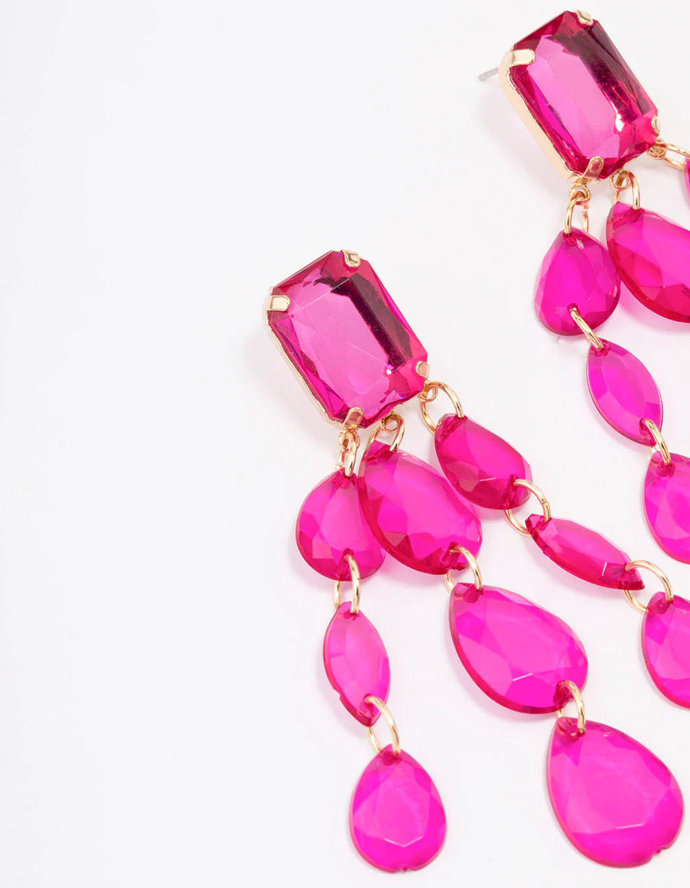 Pink Diamante Triple Row Drop Earrings - Image 2