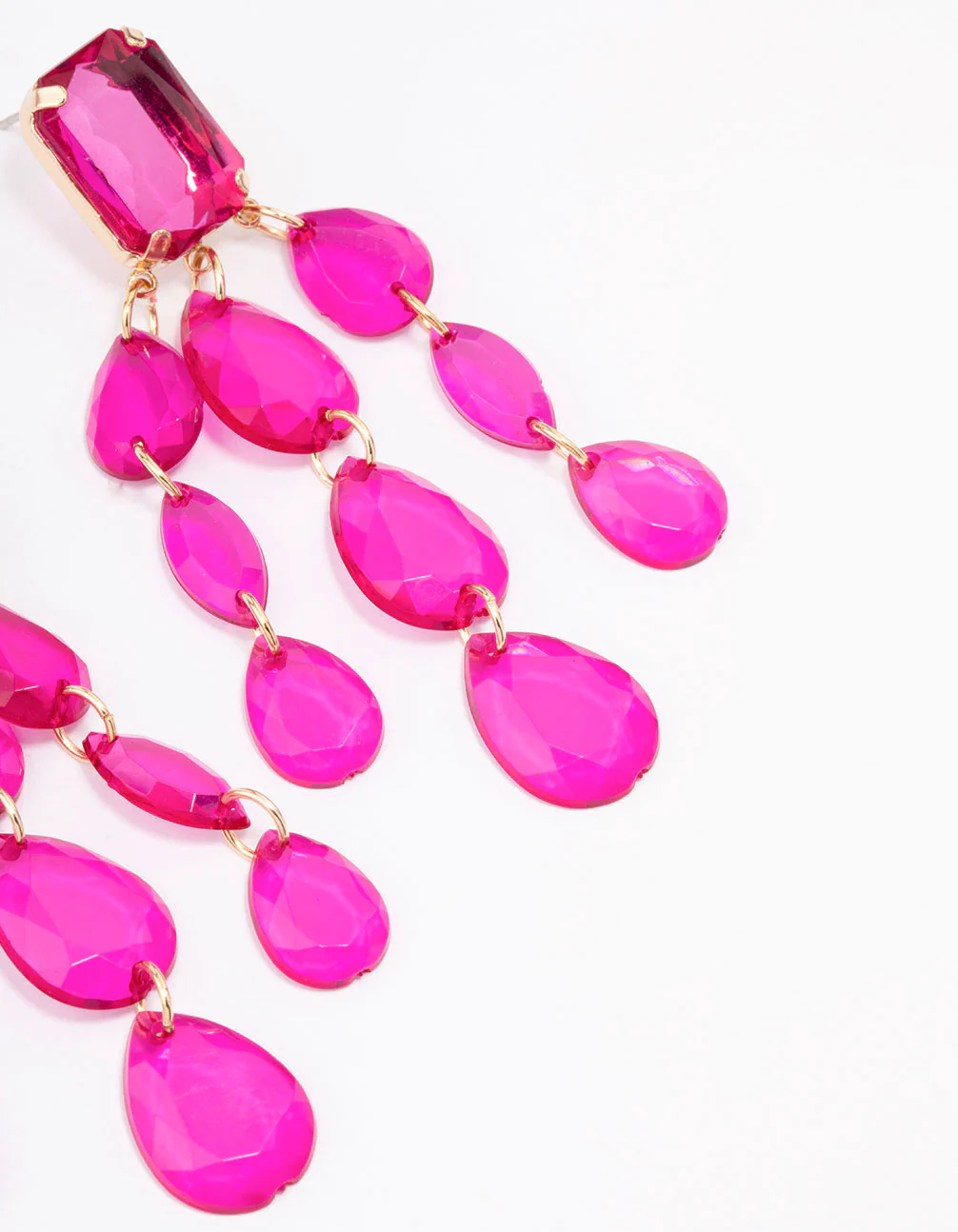 Pink Diamante Triple Row Drop Earrings - Image 3